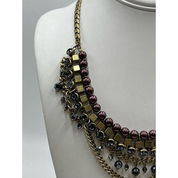 Silpada KR Vintage Hematite Bead Purple Faux Pearl Brass Necklace Magnetic Clasp - Picture 3 of 15